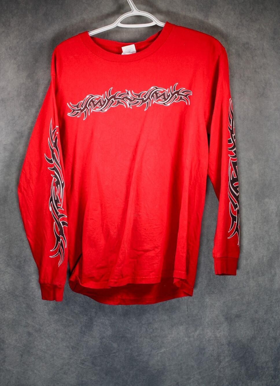 Vintage Y2K Delta Pro Weight Red Long Sleeve Tribal Tattoo Shirt Medium